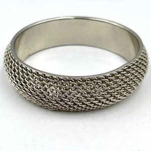Vintage Silver Tone Mesh Wrap Bangle Bracelet Bold Chunky Statement Jewelry Boho